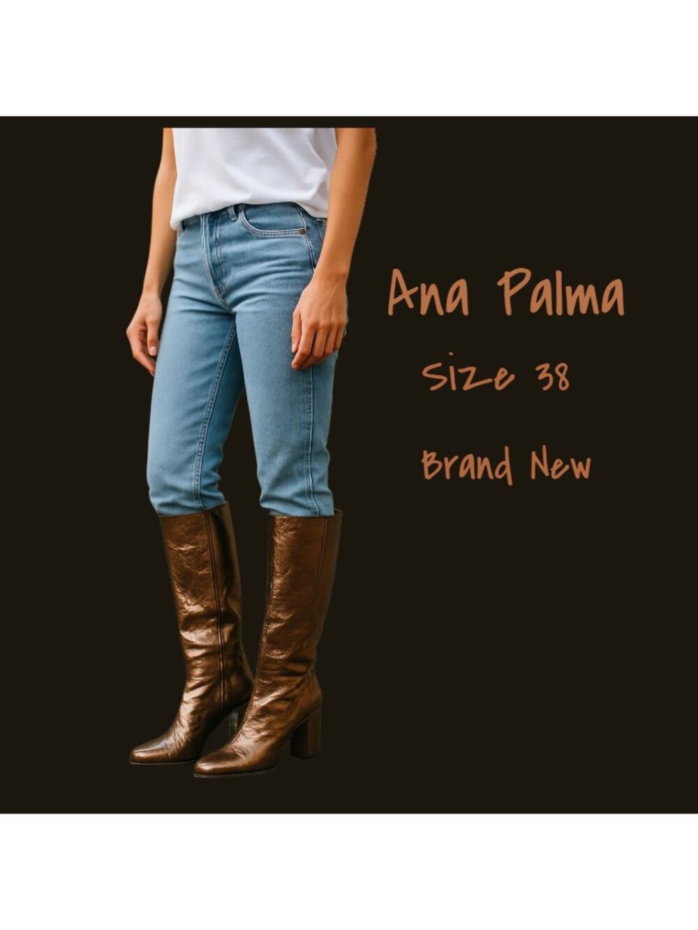 Ana Palma Bronze Metallic Leather Knee-High Boots Size 38 EUR New